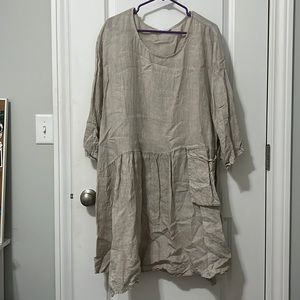 Miss Rose Sister Violet Long Sleeve Tan Linen Dress